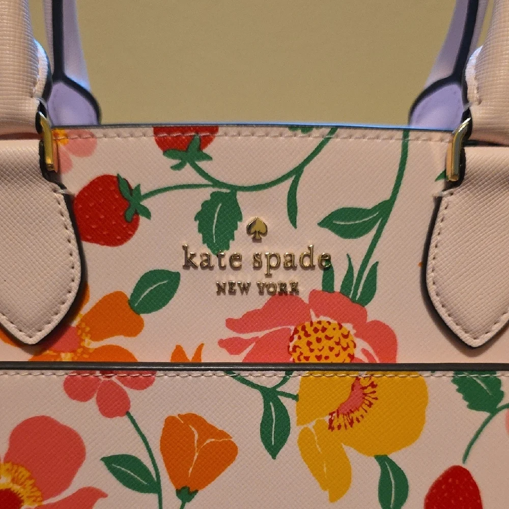 Kate Spade Floral Satchel - Pink, Red, Green, Yellow With Cross Body Strap